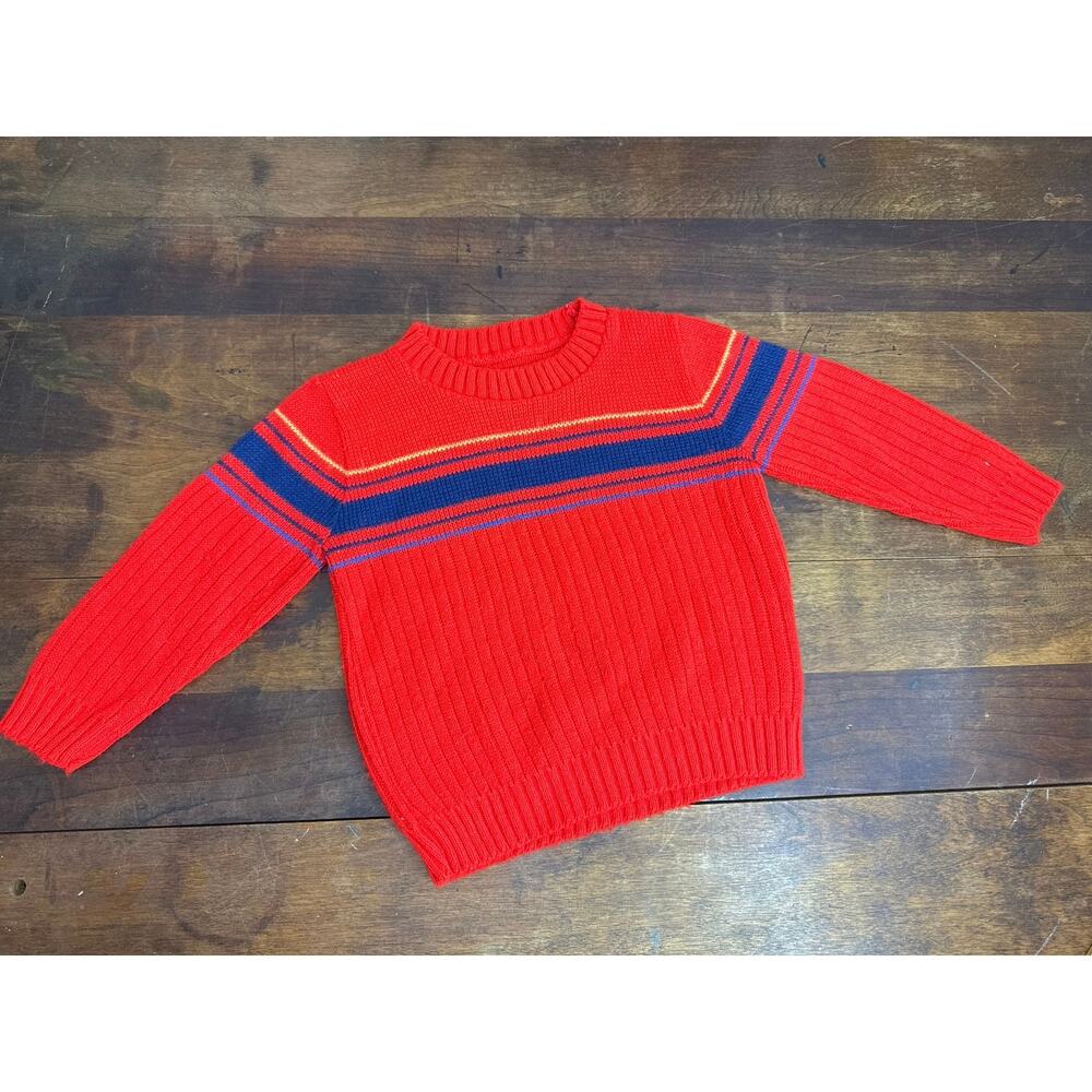 Vintage 80's Orange & Blue Striped Sweater No Material or Size Tag Size 2T-3T?